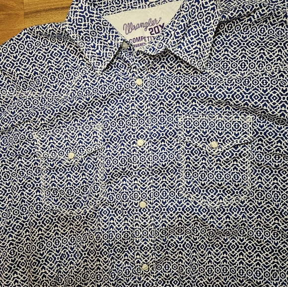 Wrangler Pearl Snap Button Shirt Mens XL Blue 20X Competition Advanced Cowboy - Picture 2 of 10
